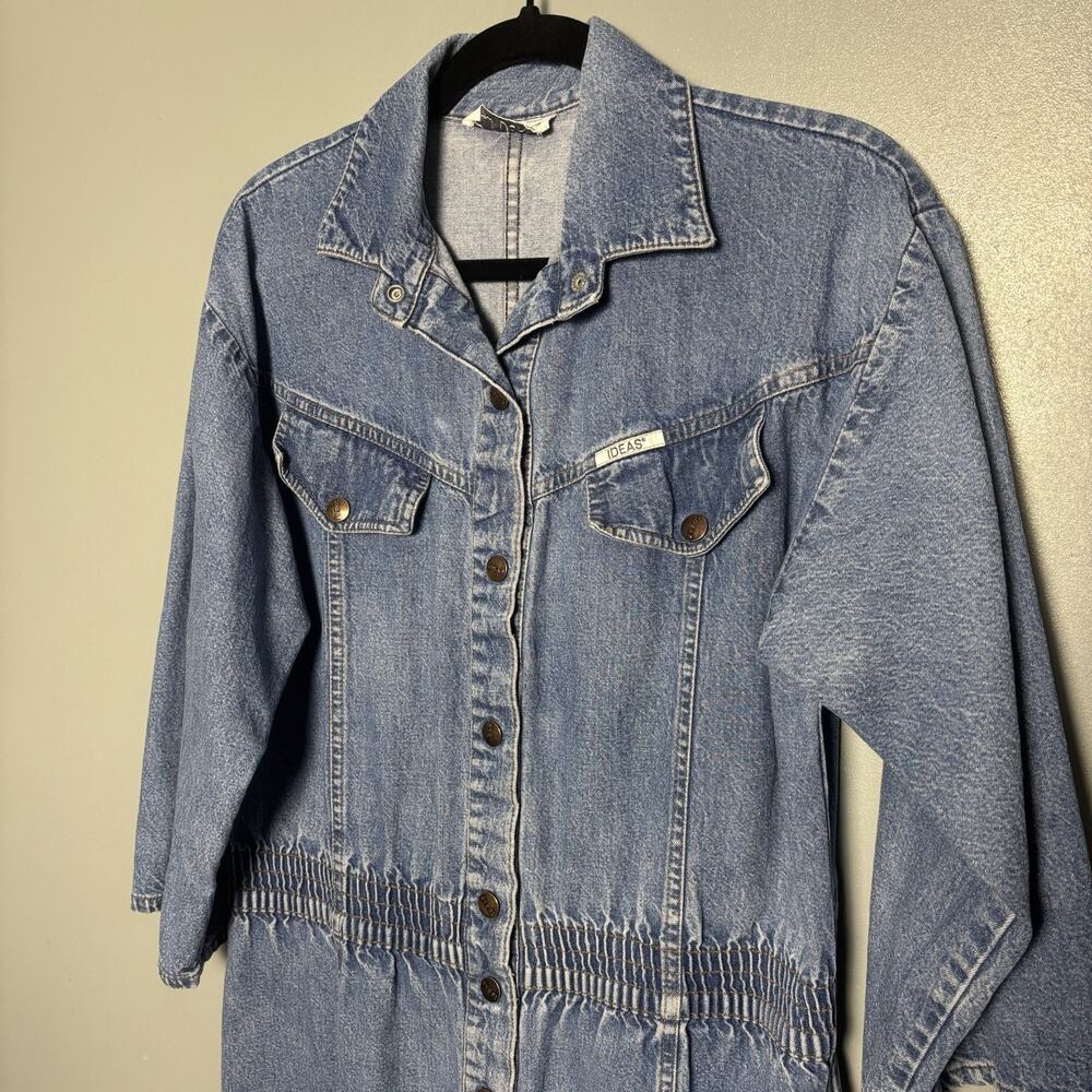 Vintage 80’s Denim Coverall Suit Disco Blue Jeans Medium Cargo Paint Work